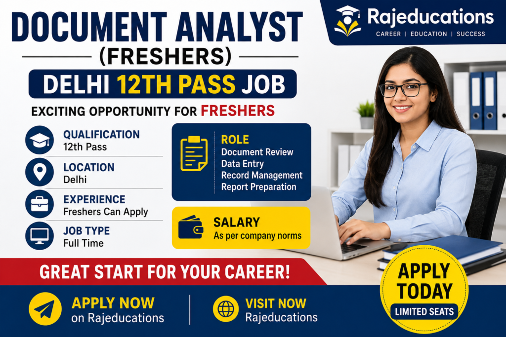 Document Analyst (Freshers) Delhi 12th Pass Job – Rajeducations